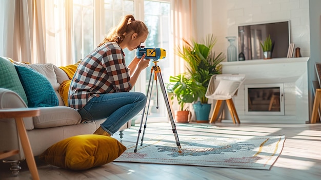 Homeowner Using a Laser Distance Measurer for Precision Home Renovation