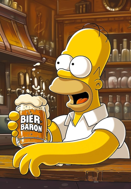 Photo homer simpson is drinking beer in a bar