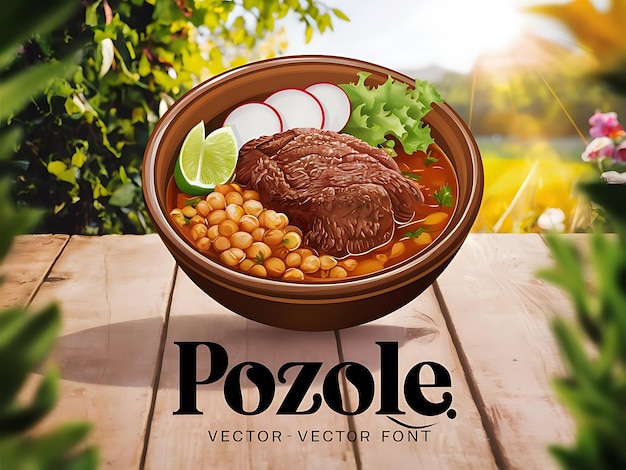 Homestyle Pozole Illustration with Rich Details and Sunny Garden Background