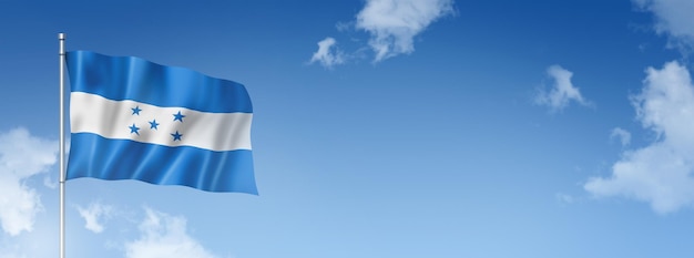 Honduras flag three dimensional render isolated on a blue sky Horizontal banner 3D illustration