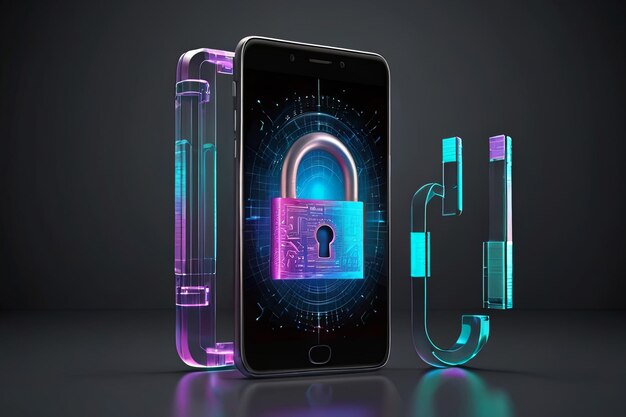 hone security hologram Padlock hologram for data protection theme on phone and internet