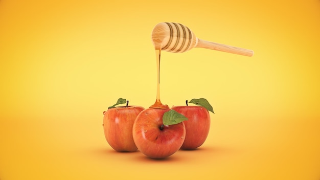 honey and apple. 3d rendering