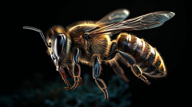 Honey bee on black backgroundgenerative ai