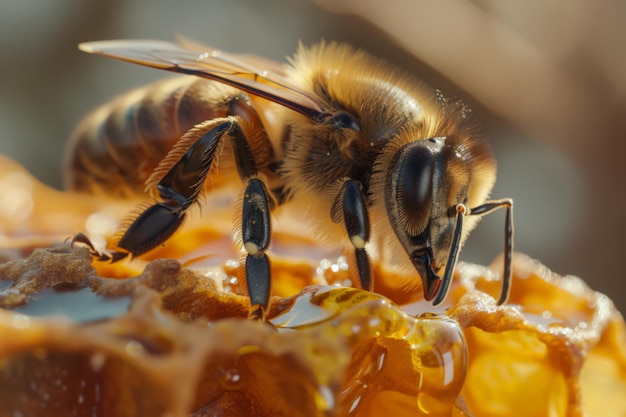 Honey Bee Collecting Nectar from a Honeycomb