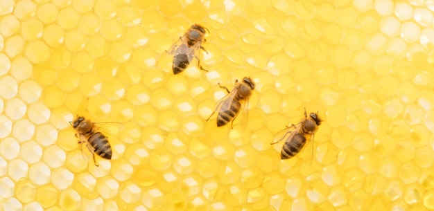 A honey bee on a honeycomb in the wild