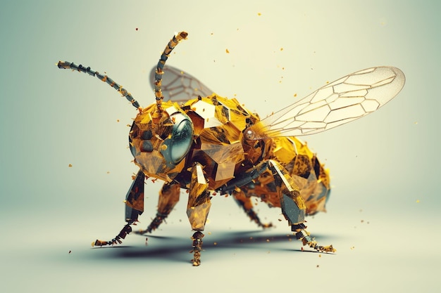 Honey bee isolated on background 3d render illustration generative ai