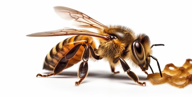 Honey bee isolated on white background side view AI Generated Image