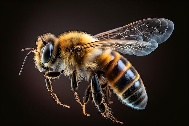 Honey bee macro on a black background Generative AI 1