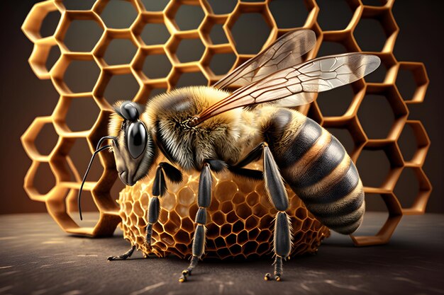 Honey bee macro on honeycombs Generative AI 1