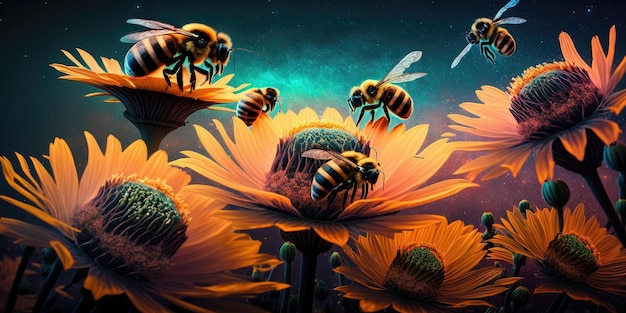 Honey bee in outer space space fantasy