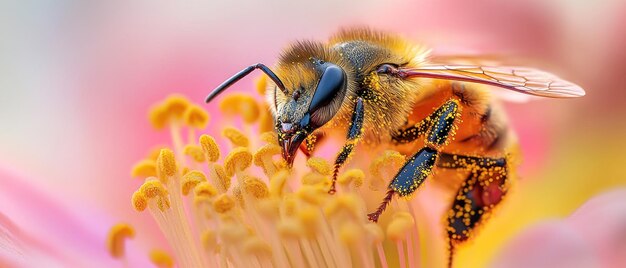 Photo honey bee pollinating flower