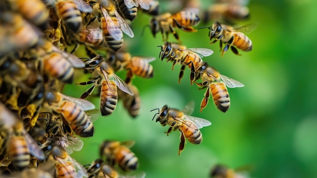 Photo honey bee swarm on a green background