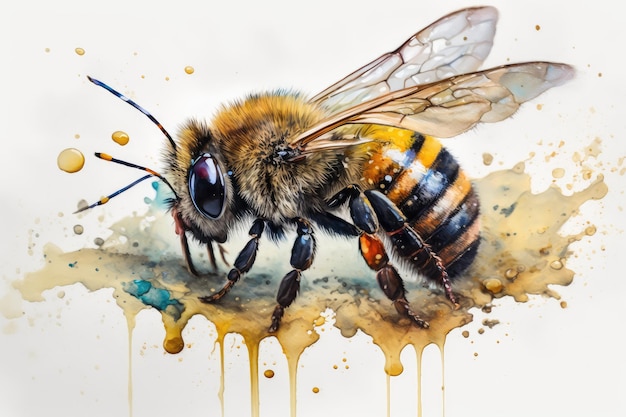 Honey bee watercolor painting handdrawn style