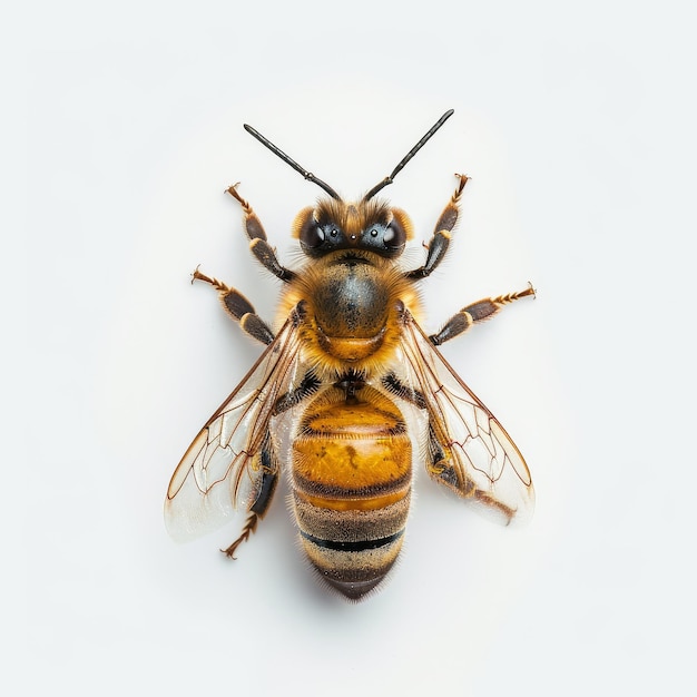 a Honey Bee on white Background top view