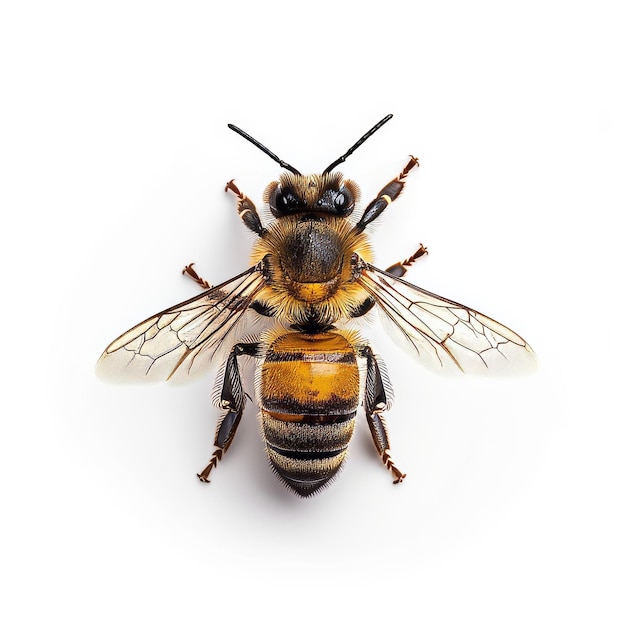 a Honey Bee on white Background top view