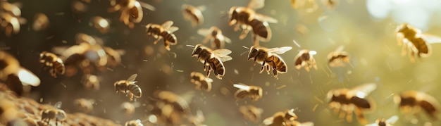 Photo honey bees in flight a swarm of honey bees flying in a blur of motion capturing their natural behavior during pollination