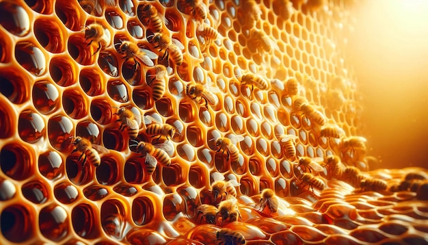 Honey bees with gourmet honey in honey comb