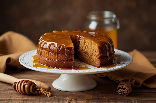 Photo honey cake on the table