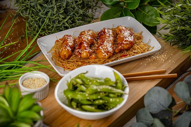 Honey chicken with noodles