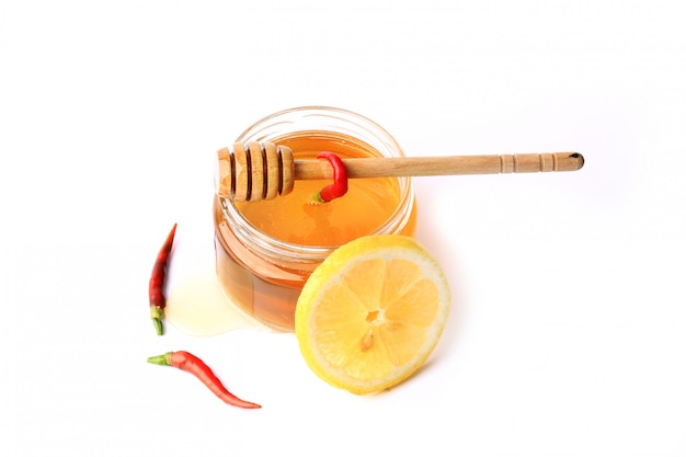 Honey chilli lemon isolated on white background