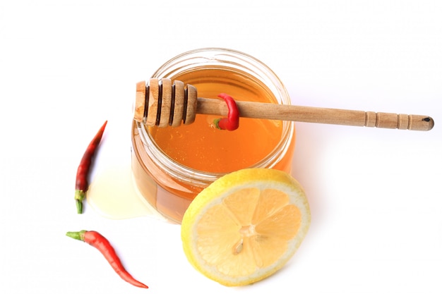 Honey chilli lemon isolated on white background