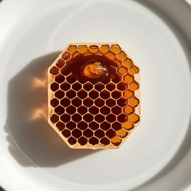 Photo a honey container with a honey on it and a honeycomb on the top