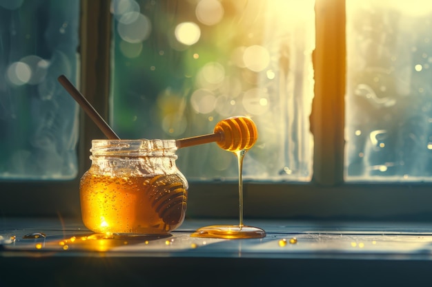 Honey Dripping from a Dipper by a Window