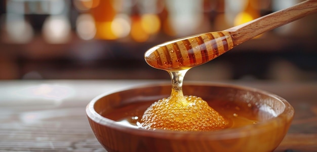 Honey Dripping from Dipper into Bowl