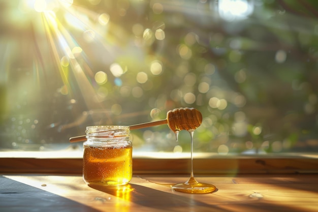 Honey Dripping from a Dipper in Sunlight