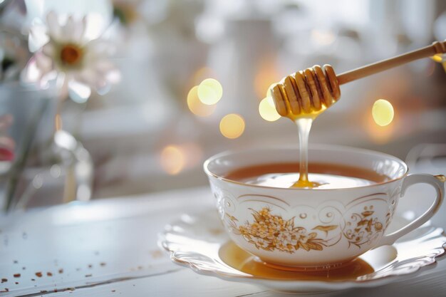 Honey Drizzled Tea in a Porcelain Cup