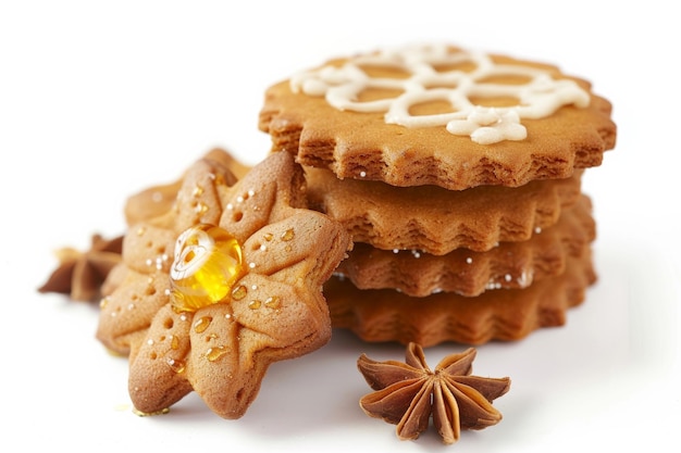 Honey Gingerbread Cookies With Decorative Icing on White