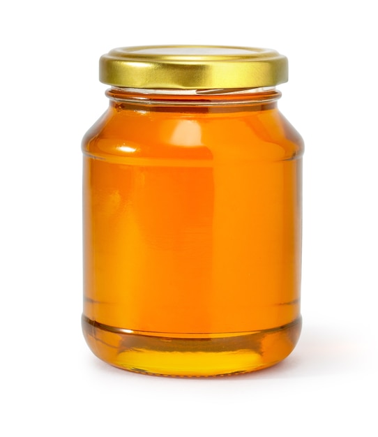 Honey jar on white background isolated with clipping path