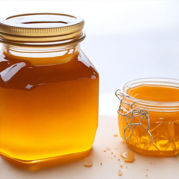 honey in a jar with white background