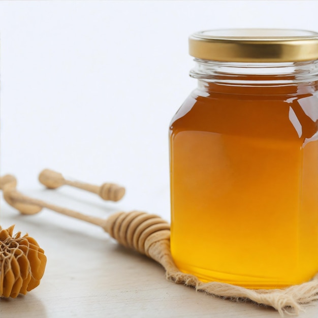 honey in a jar with white background