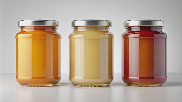 Honey Jars Mockup with Blank Label in Three Different Colors