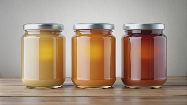 Honey Jars Mockup with Blank Label in Three Different Colors