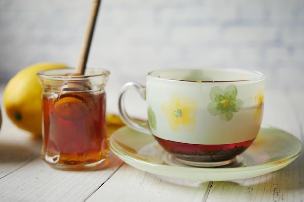 Honey lemon tea on a table