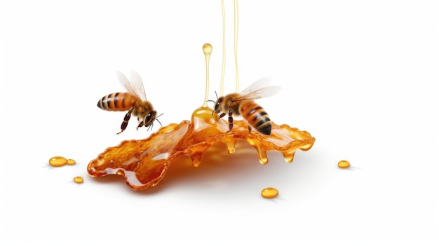 Honey with bee with white background top view Created With Generative AI Technology