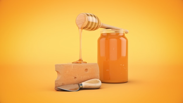 honey with cheese 3d rendering