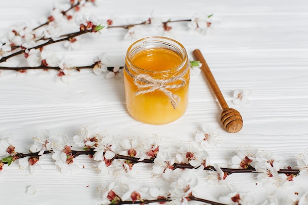 honey on wooden background