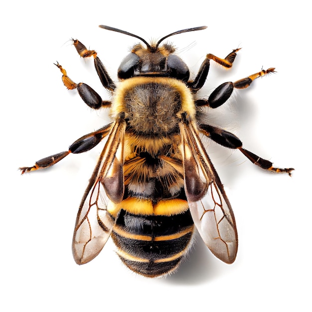 Honeybee isolated on white background Bee top view Generative Ai