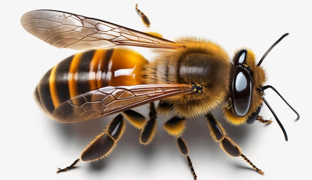 Honeybee isolated on white background Bee top view