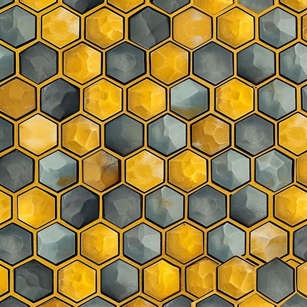 Honeycomb and honey bee with yellow hexagon shapes in realistic forms