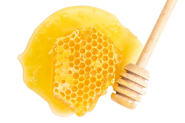 Honeycomb piece Honey slice isolated on white background