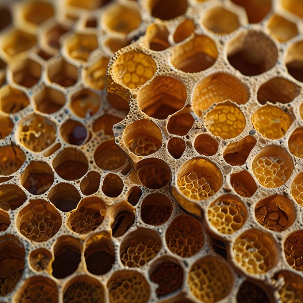 Photo a honeycomb with honeycomb and honey bees on it