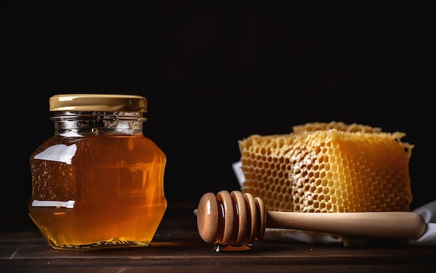 Honeycombs and honeycombs on a wooden table