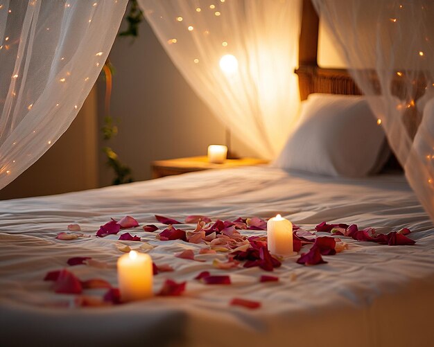 Photo honeymoon bedroom bedroom for romantic couple romance concept