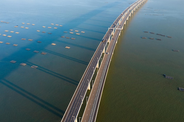 Hong Kong- 05 November 2018: Drone fly over Shenzhen Bay Bridge