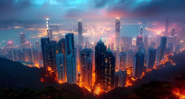 hong kong city from a mountain at night