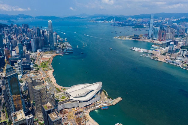 Hong Kong island, Hong Kong 06 September 2019: Aerial view of the Hong Kong island side